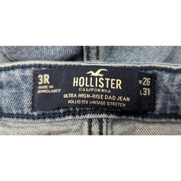 Hollister sz 3R 26/31 Jeans Ultra High Rise Dad distressed denim blue 0053 - Picture 6 of 7